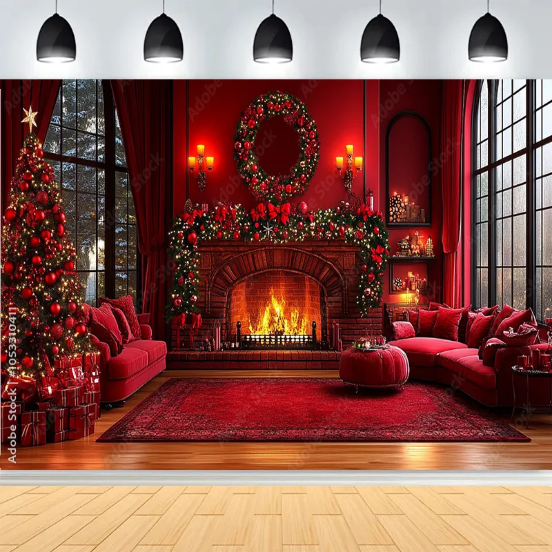 Chiński Nowy Rok Dekoracja Fotografia Tła Czerwone Latarnie Kwiaty Dekorowane Wiosna Świąteczny Wentylator Kwiat Tło TK-02