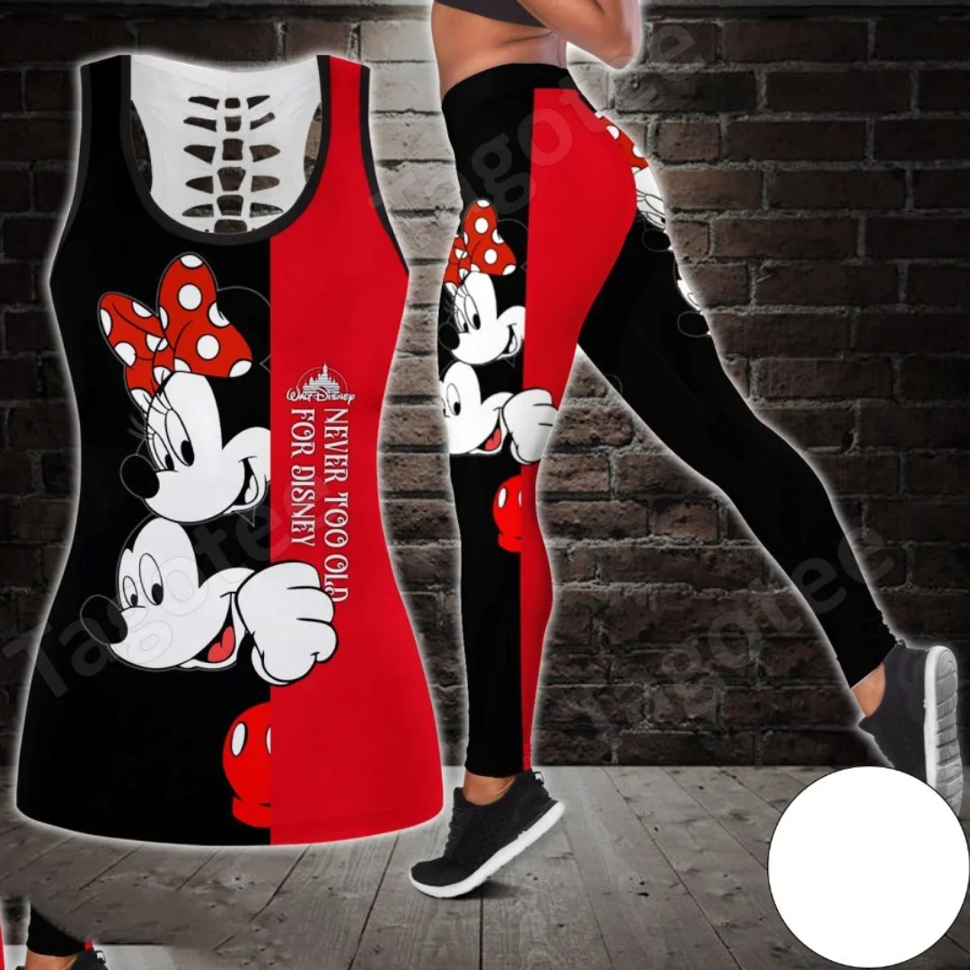 ميني ماوس مجموعة Tanktop و ليغنغز مجوفة للنساء ، Disney Cutout Tank Top ، اليوغا اللياقة البدنية بدلة رياضية ، الصيف ، جديد