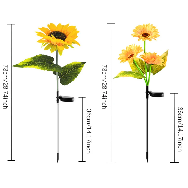 1/3 Head Solar Sunflower Lights Simulated Flower Garden Stake Waterproof Outdoor LED Decor for Yard Lawn Patio view 6