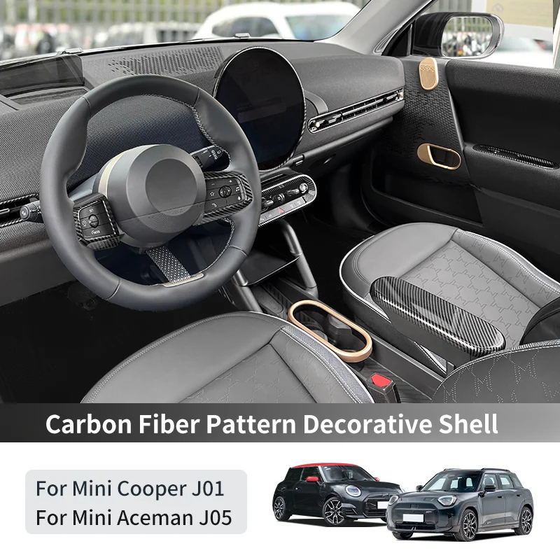 

For Mini Electric Cooper E/SE J01 EV Aceman J05 Carbon Fiber Black Steering Wheel Air Outlet Central Control Decorative Shell