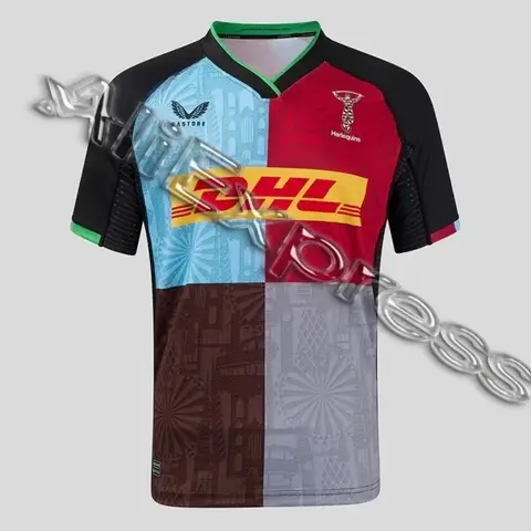 Harlequins_Men's 홈 럭비 셔츠 남성용 야외 스포츠 캐주얼 티셔츠 편안한 빠른 건조 아동용 트렌디 탑