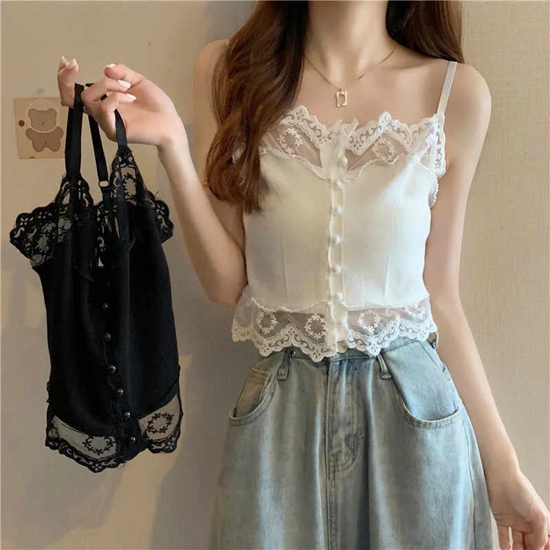 Women's Lace Lace Sleeveless Top, French-Style Stitching Short Knitted Bottoming Vest