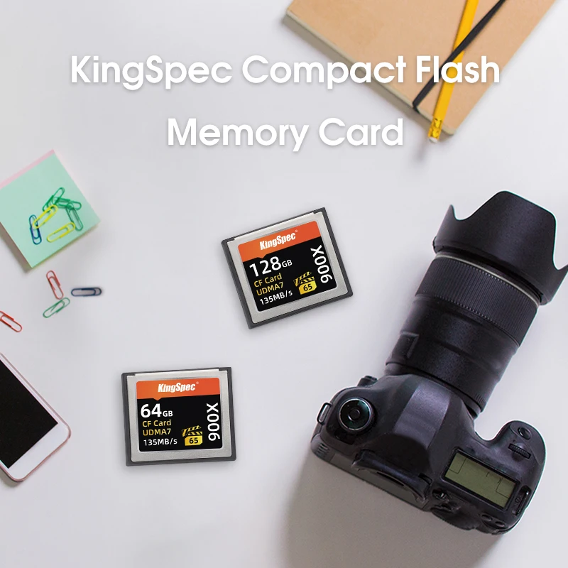 KingSpec Compact Flash Card CF Card 64GB 128GB Memory Card Flash Card 135MB/s Memory Card For Full HD 3D 4K Video Camera