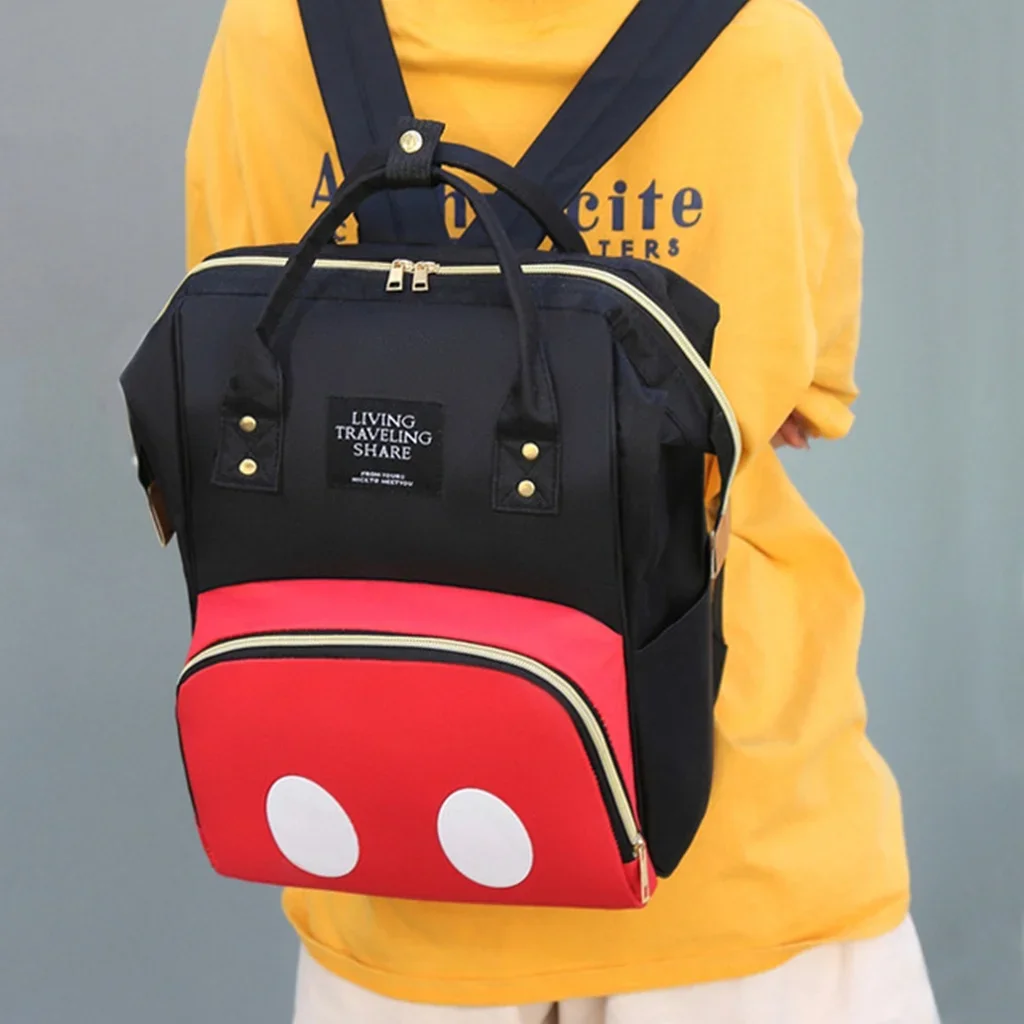 Disney Mickey Mouse Backpack Cartoon Pattern Mum Large Capacity Outing Bag Mother Baby Bag Shoulder Bag Parent Travel Bag