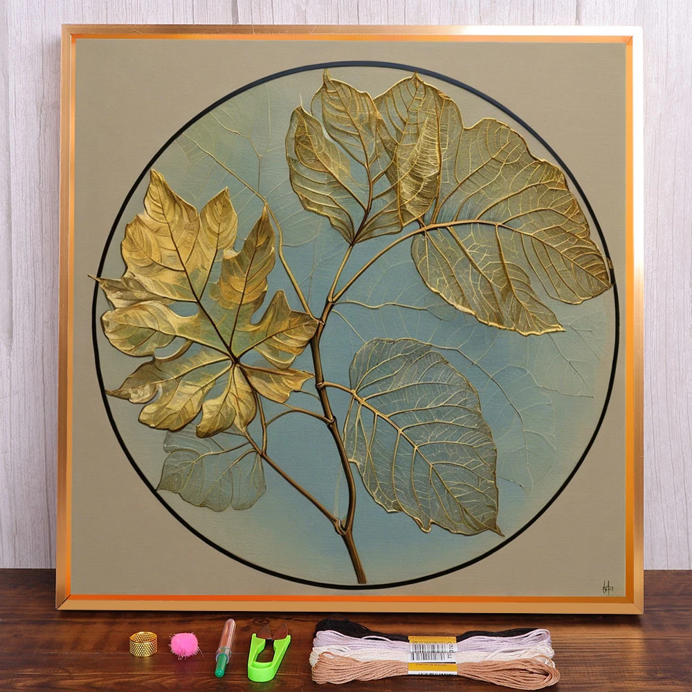 Sycamore Leaves Printed Canvas Cross-Stitch Full Kit Embroidery Needlework Painting Hobby Handicraft Package Design Home Decor