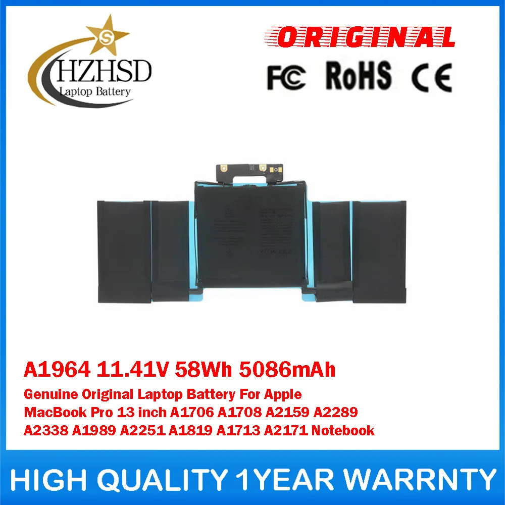

Оригинальный аккумулятор для ноутбука Apple MacBook Pro 13 дюймов A1706 A1708 A2159 A2289 A2338 A1989 A2251, A1964, 11.41В, 58Втч, 5086мАч