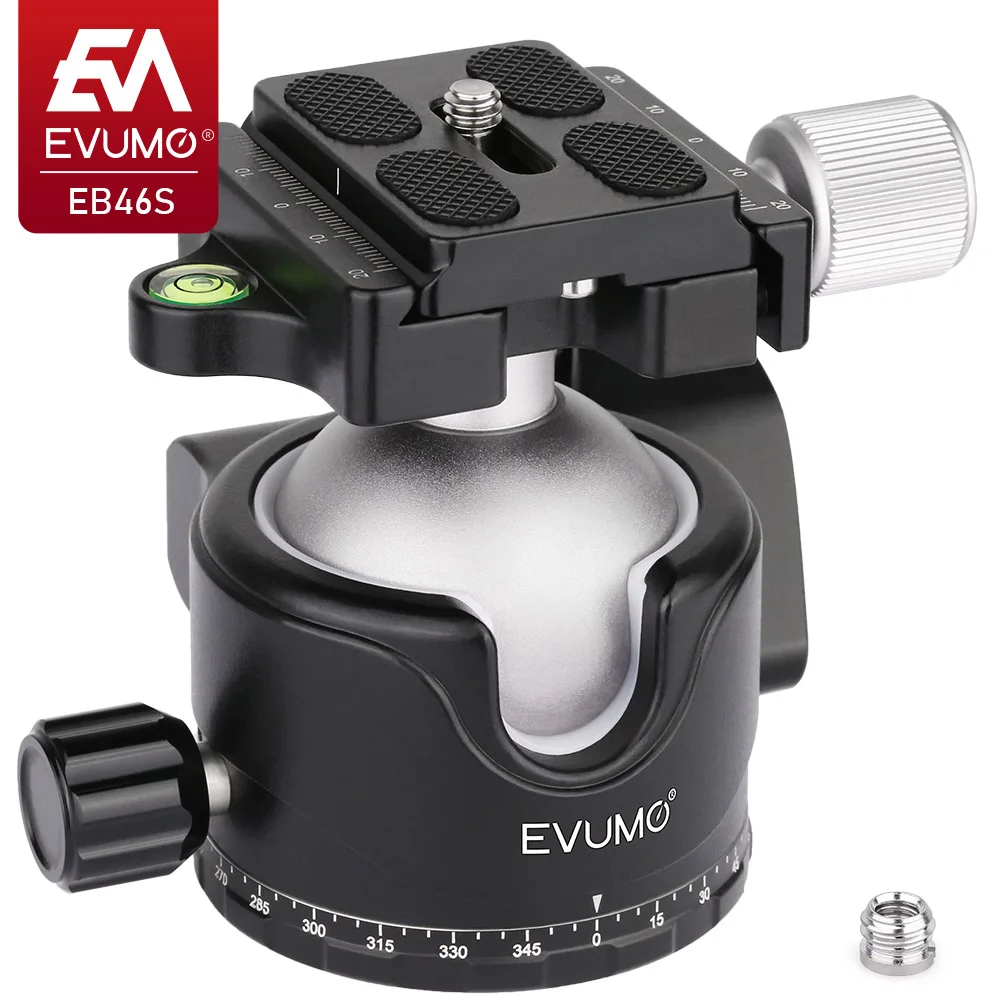 EVUMO Tripod Head 46mm Universal BallHead Low Profile Panoramic Video Ballhead Quick Release Plate for Tripod DSLR Monopod EB46S