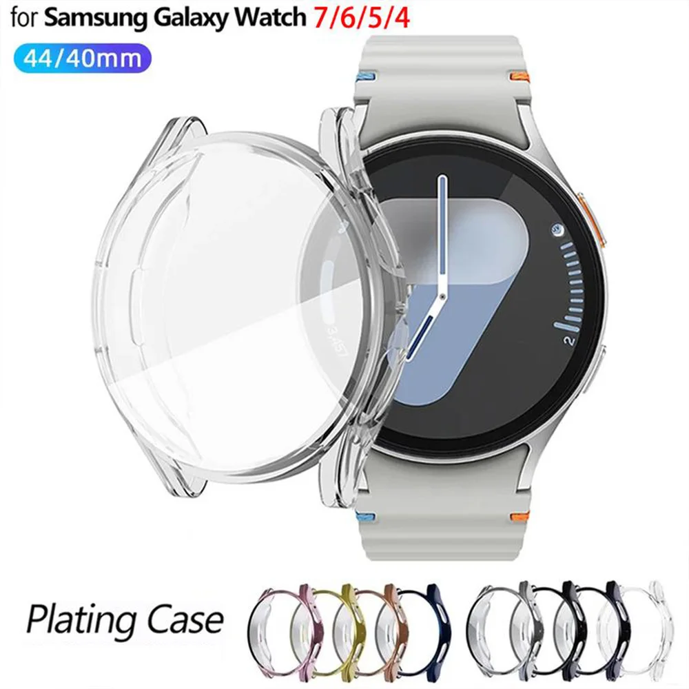 

Закаленное стекло + чехол для Samsung Galaxy Watch 7/6/5/4, чехол 40 мм, 44 мм, полный ПК, бампер, защитная пленка для экрана Galaxy Watch FE, аксессуары