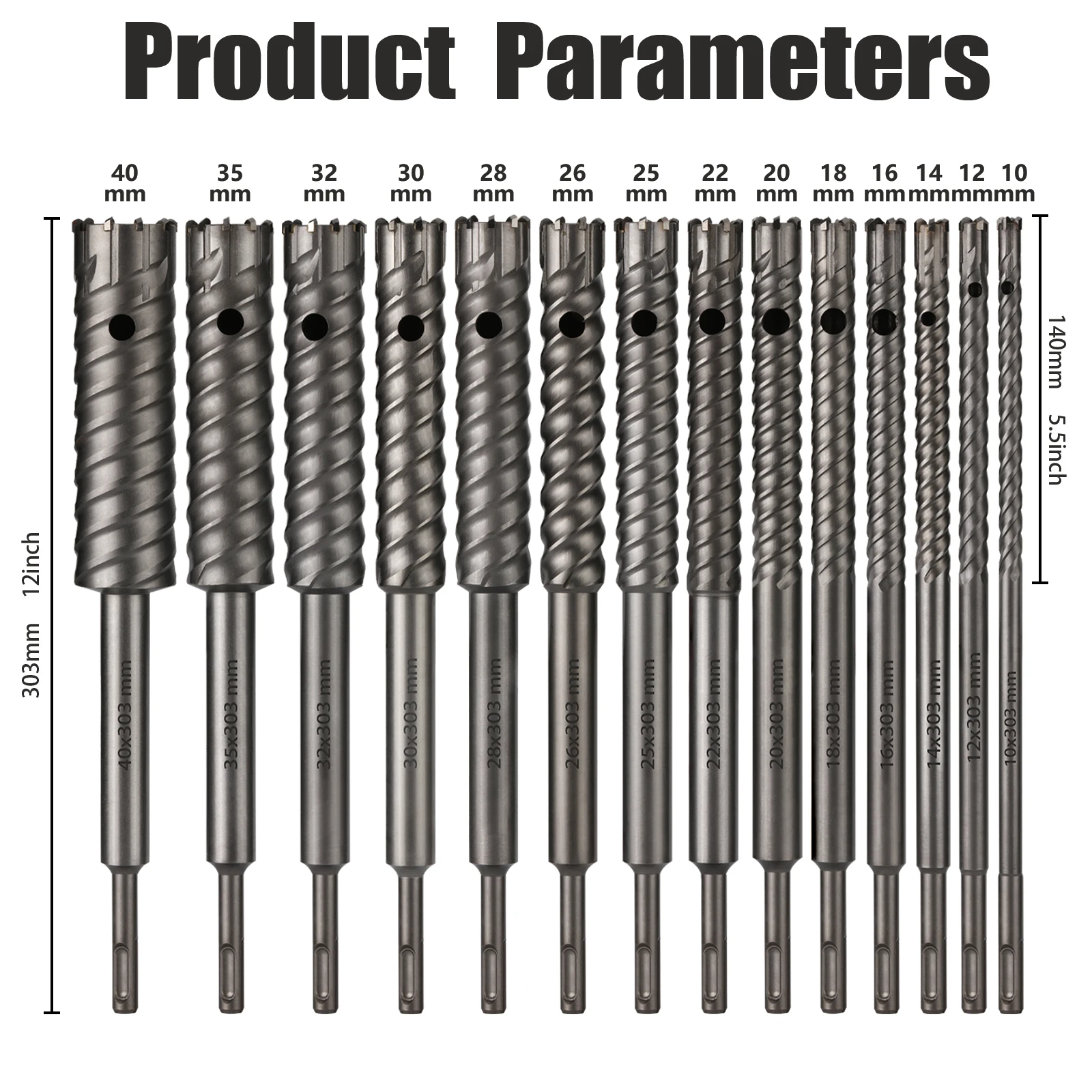 1 Stück 10-40mm SDS Plus 303mm Bohrhammer-Bit – Hochleistungsfähig für Betonstahlschneiden, ideal für Bau- und Abbrucharbeiten – Detail 2