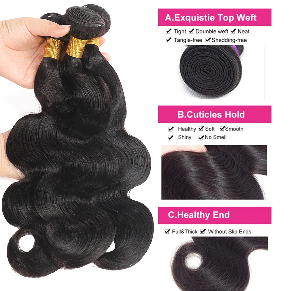 BPHW hair 12A Natural Hair Weave Brazilian Body Wave Human Hair Bundles 1/3/4 Bundles 100% Human Hair Wigs Remy Hair Extensions