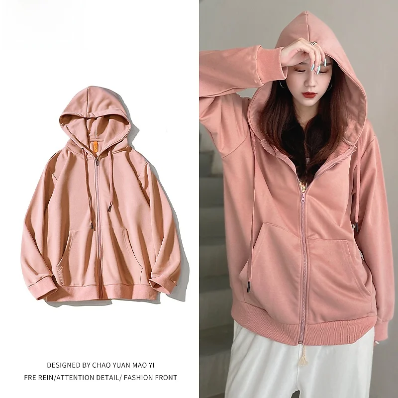 

Свободный кардиган-толстовка с капюшоном Rampo, осенне-зимняя модная повседневная куртка на молнии для пар, розовая