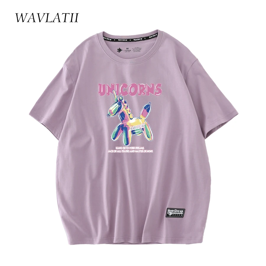 WAVLATII New 2023 Women Sweet Printed T Shirts Female White Black Soft Thick Cotton Summer Tees Lady Short Sleeve Tops WT2231