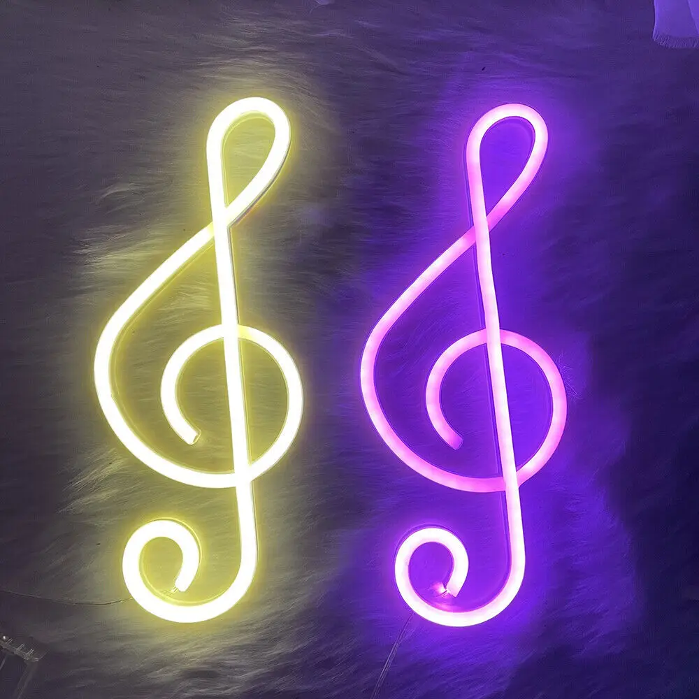 LED Neon MUSIC Note  USB Powered Neon Signs Night Light 3D Wall Art & Game Room Bedroom Living Room Decor Guitar Lamp Signs