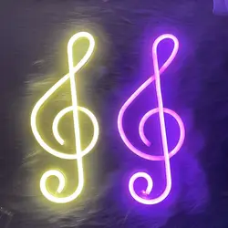 LED Neon Música Nota Sinais, USB Powered, Night Light, 3D Wall Art, Sala de jogos, Quarto, Sala de estar Decor, Guitar Lamp