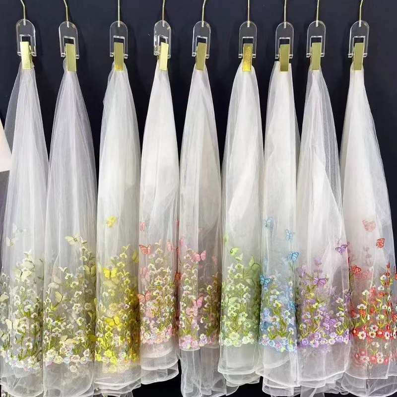 Multi Colored New Butterfly Flowers Floating Flower Embroidery Lace Fabric Handmade Wedding Dress,children's Clothing Accessorie