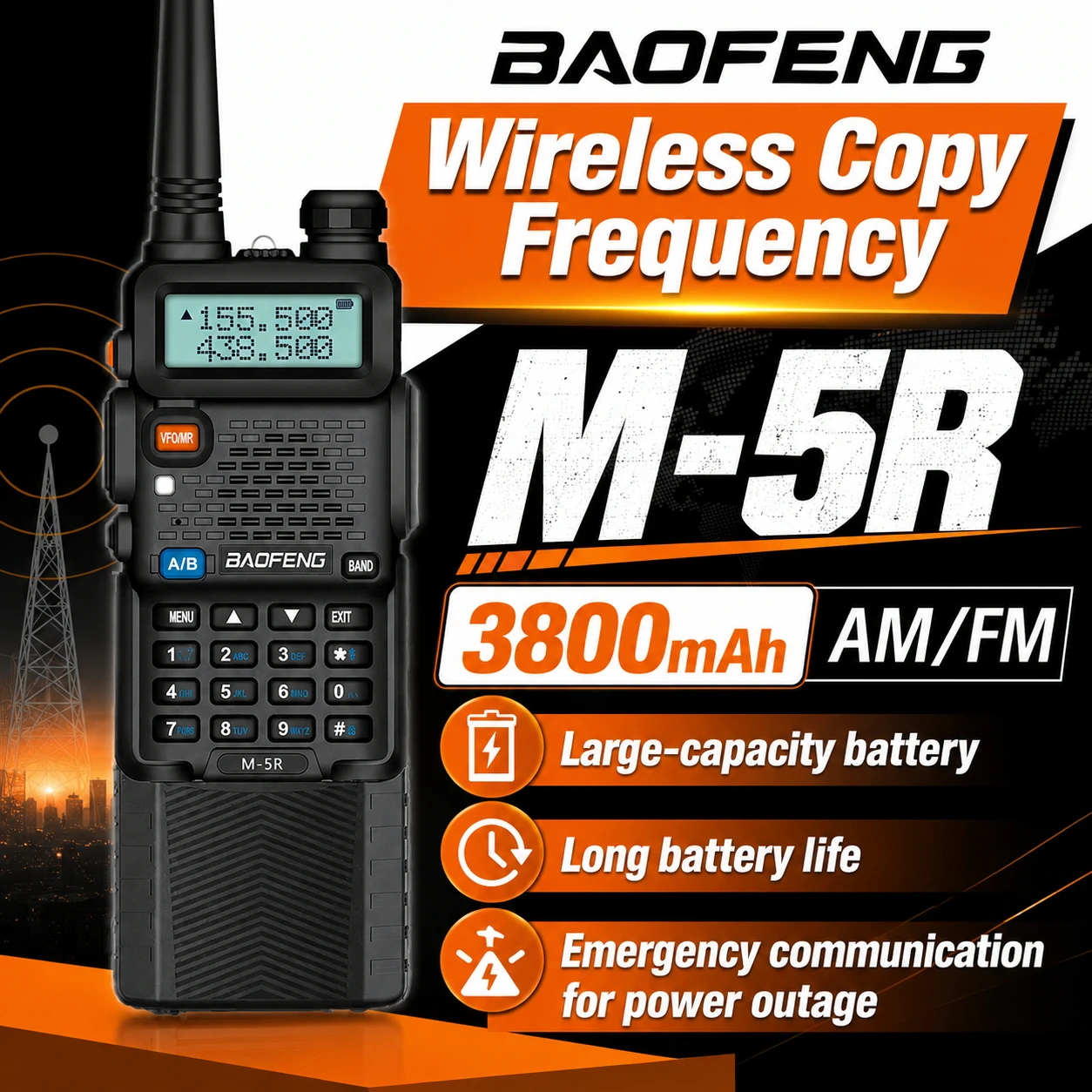 Baofeng M-5R Walkie Talkie 10W Dual Band VHF UHF Air Band Radio 3800mAh  Handheld Ham Radio Upgrade UV-5R For Hiking Camping
