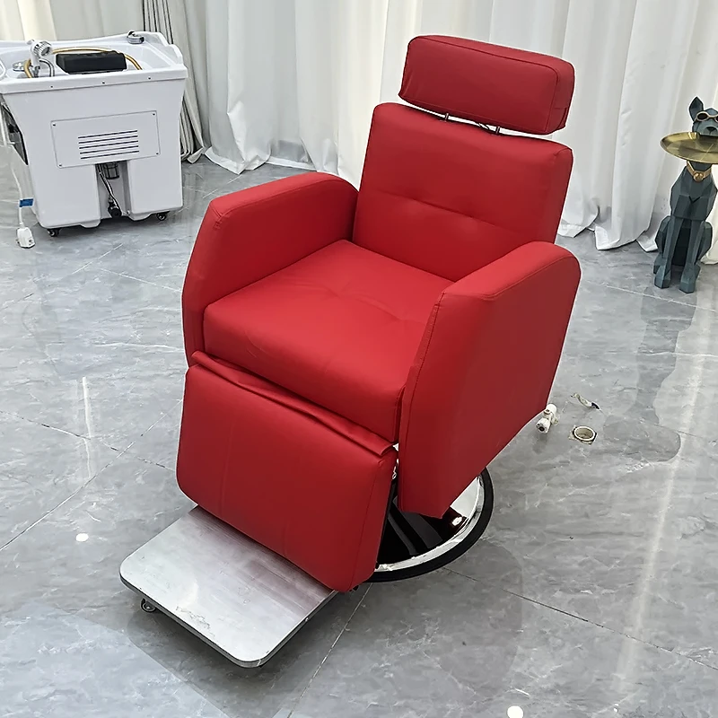 

Modern Luxury Red Color Barber Shop Salon Furniture Washing Bed Electric Shampoo Hair Cutting Chair for Sale
