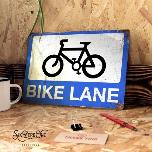 BIKE LANE metal sign - Worn/Clean Look Cycle Route sustrans bike office shed --Tin Sign