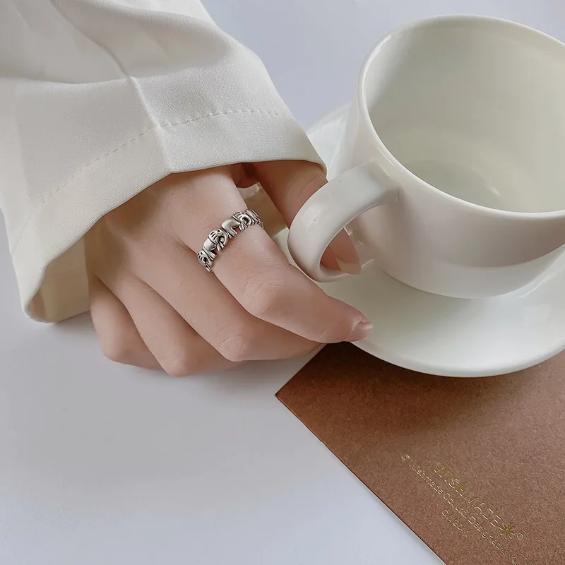 Buyee 925 Sterling Silver Elephant Open Ring for Women Men Cute Animal Jewelry Ethnic Boho Fine Fashion Hypoallergenic Ring Gift
