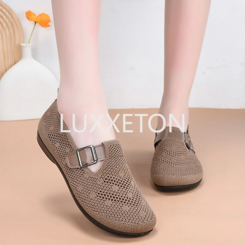 2024 Spring/Summer New Women's Flat Shoes Mesh Breathable Hollow Low Heel Casual Soft Sole Anti slip Shallow Mouth Women's Shoes