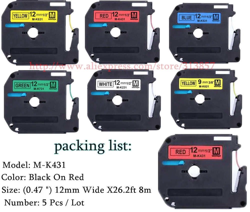 Compatible paper tags Black On Red M-431 MK431 M-K431 Label Tapes (0.47