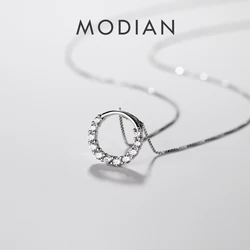 Modian 2021 New Sale Real 925 Sterling Silver Round Clear CZ Exquisite Luxury Pendant Necklace For Women Wedding Fine Jewelry