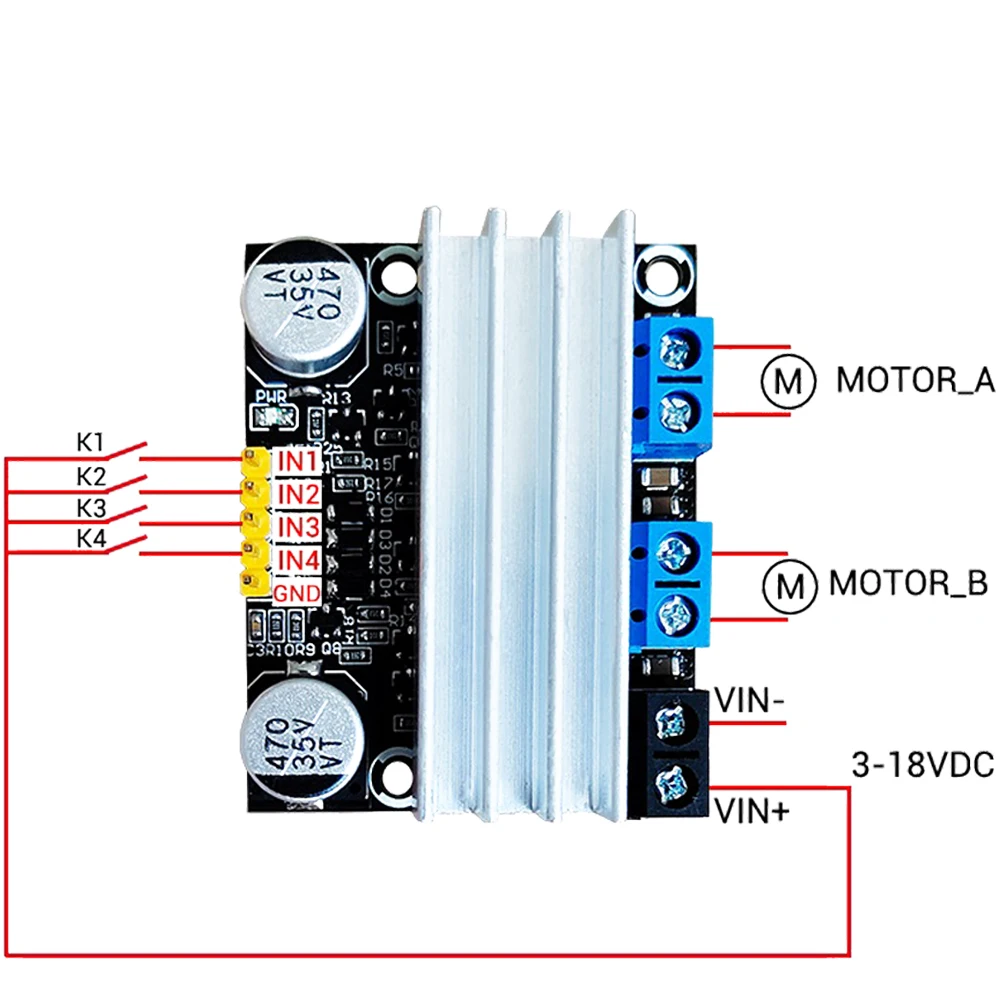 10A Dual H-bridge DC Motor Driver 3-18V Forward and Reverse Driver Module PWM Speed Dimming Controller Board Low Voltage