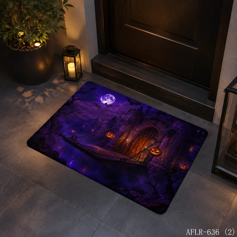 VIKAMA Gothic Ghost Castle Doormat Soft Non Slip Welcome Rug Indoor Outdoor Halloween Decor