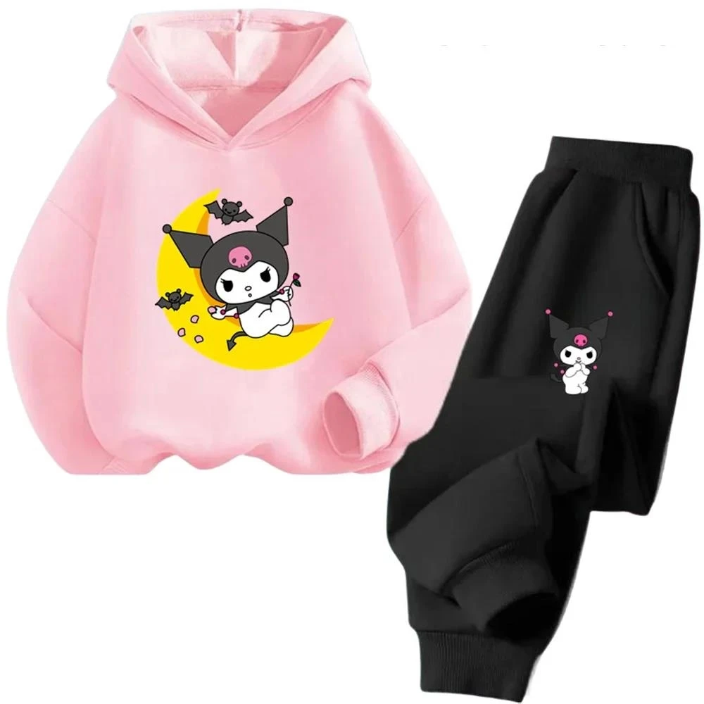 Kawaii Kuromi Hoodie Set Kids Cartoon Boys and Girls 3-14 Years Old Kawaii Street Casual Sweatshirt Children's Outdoor Sports