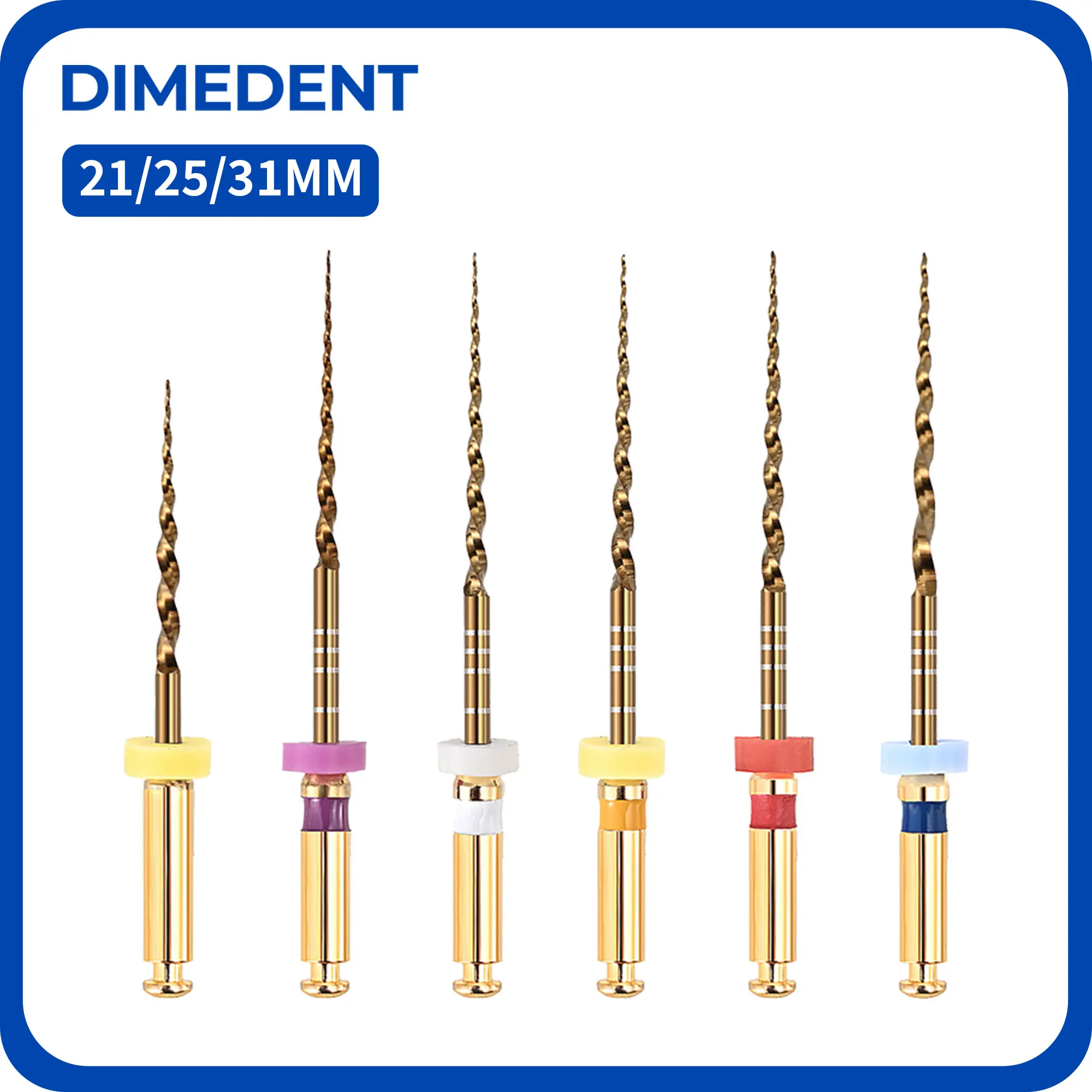 DIMEDENT Dental Endo Rotary Files 6pcs/Box Niti Root Canal File 19/21/25/31mm SX-F5 Endodontic File Heat Activation Dentist Tool