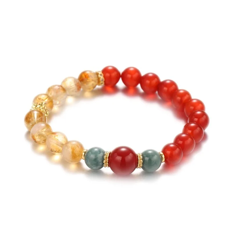New Chinese Style Red Agate Yellow Citrine Blue Jade Beaded Bracelet Natural Gemstone Stackable Charm Bracelet for Luck Gifts