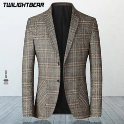 New Men's Blazer Male Suit Jacket Classic England Plaid Slim Business Casual Blazers Men Clothing Wedding Suit Coats 4XL AFX103