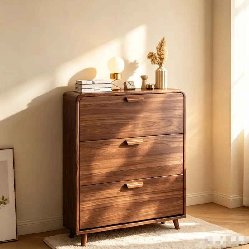 Ultra-thin clamshell wooden shoe cabinet, slim design,  suitable for narrow entrance space