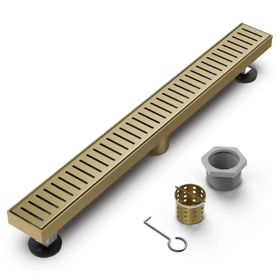 

Душевой трап из нержавеющей стали 304, линейный, 24 дюйма, с регулируемой прямоугольной решеткой с капсульным узором и съемной крышкой