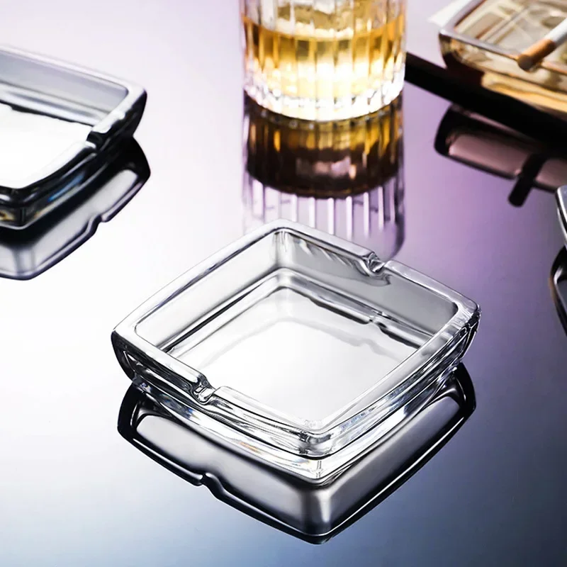 Square Creative Glass Ashtray Simple Style Home Ashtray Living Room Office Personality Hotel KTV Glass Ashtray Lead-free Glass