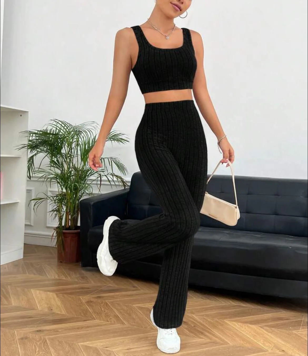 Color Vest Wide Leg Pants Set Knitted  Color Faion Ensemble for Young Women Autumn 2023 Collection