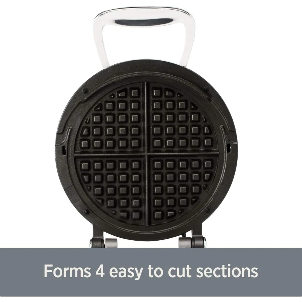 Electrics Stainless Steel Waffle Maker 4 Section Nonstick, Upright Storage 800-Watt 7 Browning Levels, Round, Belgium Waffle