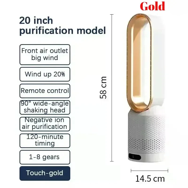 20 Inch Bladeless Tower Fan with Remote, 8 Speed Wind, 90° Oscillation, Negative Ion Purifier, 120 Min Timer, Touch Control image 3
