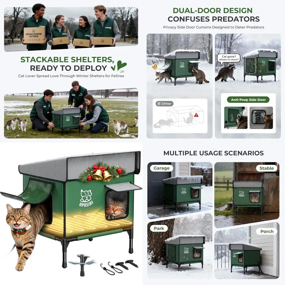 

Medium Size Outdoor Insulated Cat Shelter with Heated Pad, Slope-Roof, and Escape Door for Stray Cats
