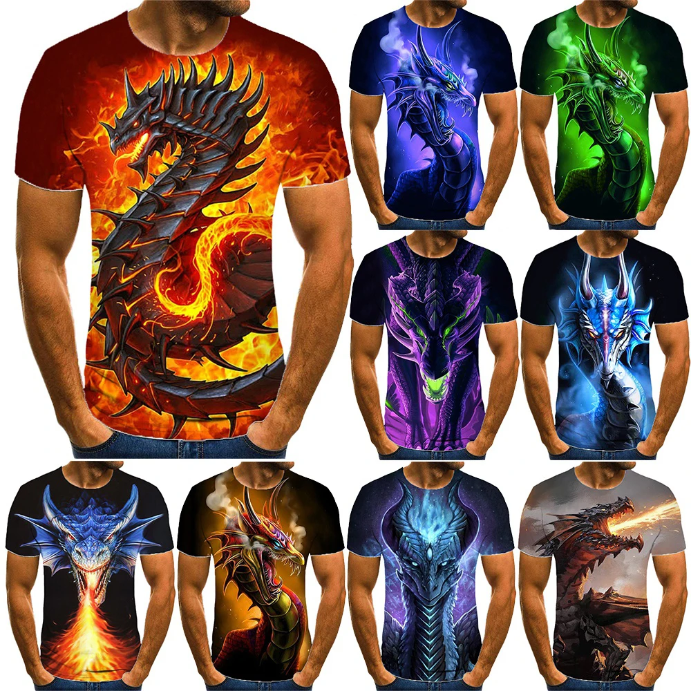 New Summer Hot Sale 3D Dragon Men's/women's Fashion Slim T Shirt 3D Printing Short-sleeved Casual Round Neck Top Men's Clothing