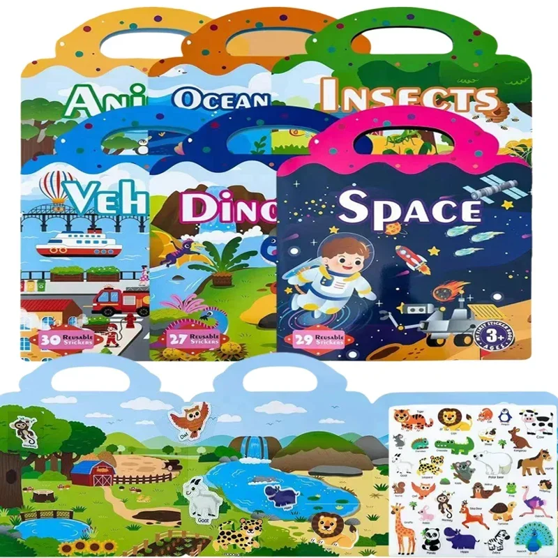 Reusable Sticker Book Early Education Scene DIY Puzzle Game Focus Cultivation Enlightenment Classic Toys for Child Age 2-4 Gifts