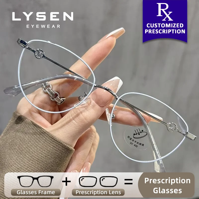 

LYSEN Metal Cat Eye Women Photochromic Myopia Prescription Optical Glasses Lady Blue Light Blocking Progressive Reading Glasses