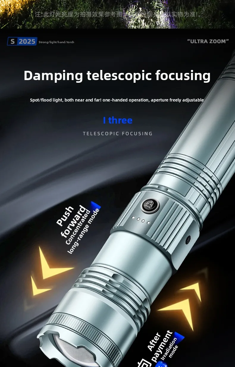새로운 장수명 손전등 야외용 초강력 장거리 텔레스코픽 화이트 레이저 충전식 다기능 손전등