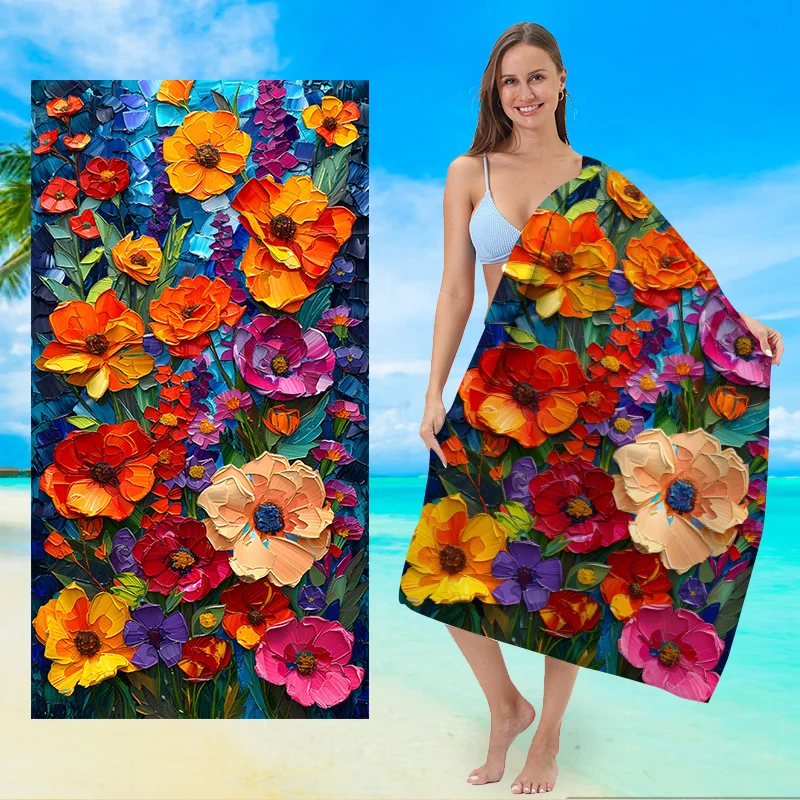

Colorful Floral Beach Towel for SummerMicrofiber terry bath towels for yoga, travel, swimming, fitness and camping