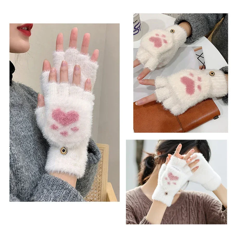 1 paio di guanti invernali in peluche caldi e elastici con mezze dita per donna, compatibili con touch screen, adatti per andare in avanti