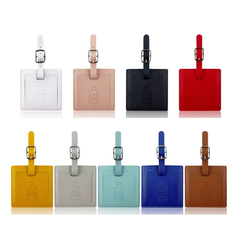 

Luggage Label Square PU Leather Suitcase Card Baggage Labels with Privacy Cover