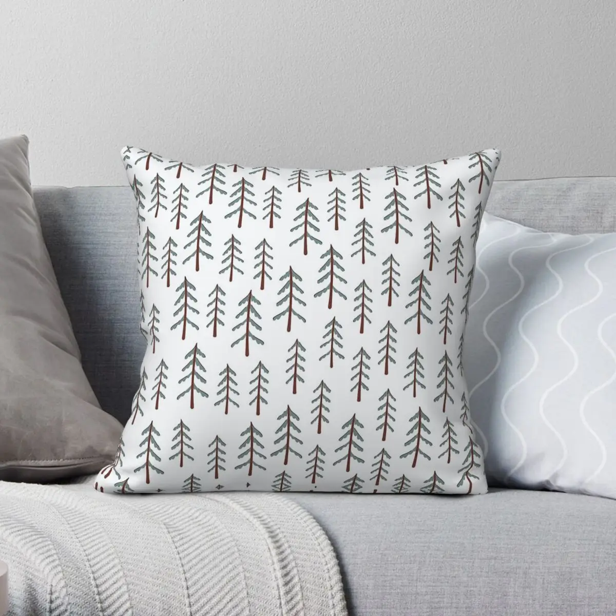 

Fir Tree Doodle Wood Square Pillowcase Polyester Linen Velvet Printed Decorative Throw Pillow Case Sofa Seater Cushion Cover 18"