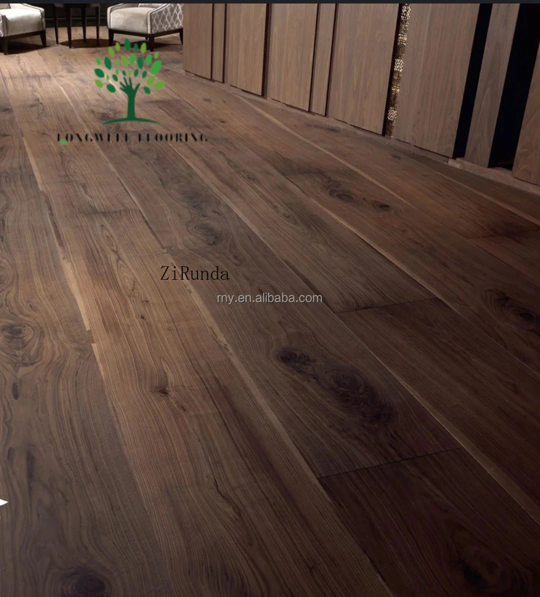 Versión personalizada Suelo clásico moderno de ingeniería de viento Parquet ancho de roble cepillado de nogal