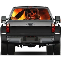 Red Burning Flame Skull Head Car Accessories Rear Windshield Sticker Truck Window See Through Perforated Back Window Vinyl Decal