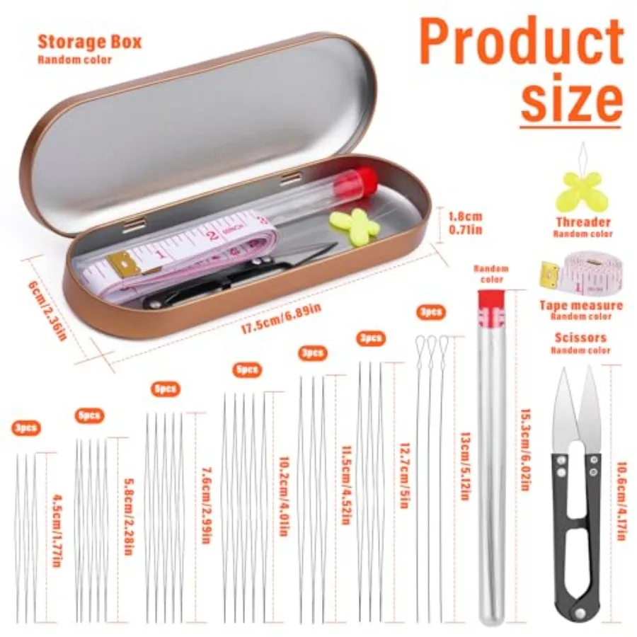 Beading Needles Set, Big Eye Twisted Beading Needles Seed Bead Threading Needles and Beading Tools with Storage Box for Jewelry
